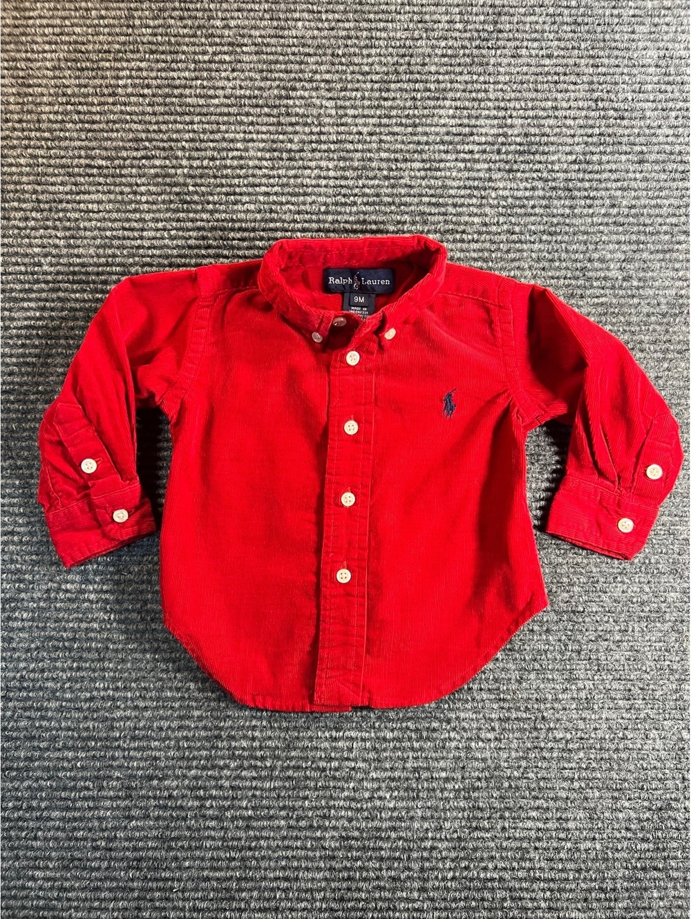 Ralph Lauren Baby Boys' Red Corduroy Button-Down Dress Shirt 9M - 100% Cotton
